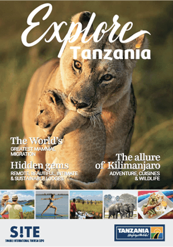 Explore Tanzania magazine with lioness and cub