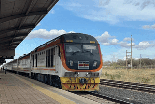Modern train at railway station